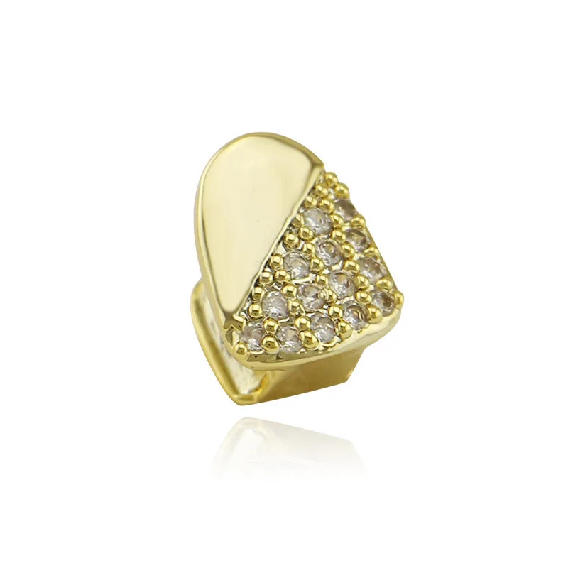 

Factory Bottom Price Single Tooth Cap Men Body Jewelry 3A CZ Iced Out Bijoux Gold Color HIP HOP Teeth Grills Vampire Cheap Grill
