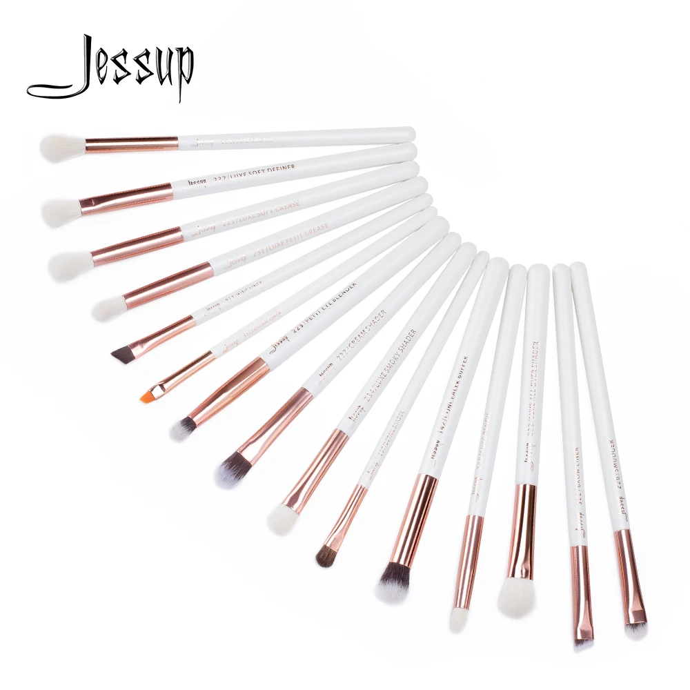 Jessup Pearl White Rose Gold Professional Makeup Brushes Set Make Up Brush Tools Kit Eye Liner