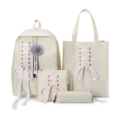 4 шт./компл. лента цепь с буквенным Mochila рюкзак туристические рюкзаки для отдыха школьные рюкзаки для девочек-подростков, школьный рюкзак - Цвет: 4pcs beige set