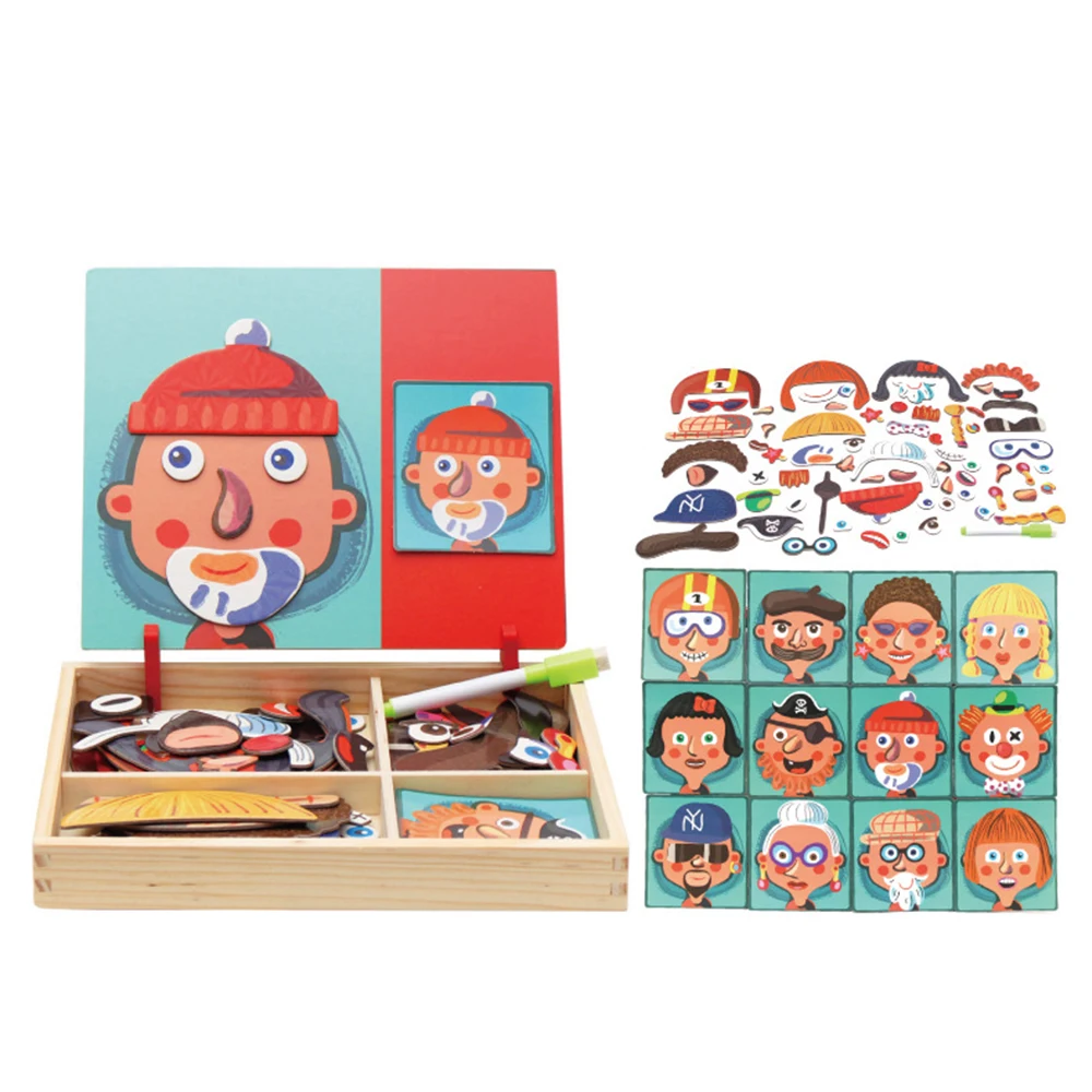 100+ шт деревянные магнитные игрушки-головоломки, Детские 3D фигурки-головоломки/животные/транспортное средство/цирк, доска для рисования, 5 стилей, Детская обучающая деревянная игрушка