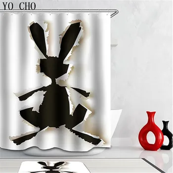 

YO CHO Cute Animal Printed Shower Curtain Bath Mat Waterproof Polyester Fabric Bath Curtain For Bathroom Non-slip Floor Mat Rugs