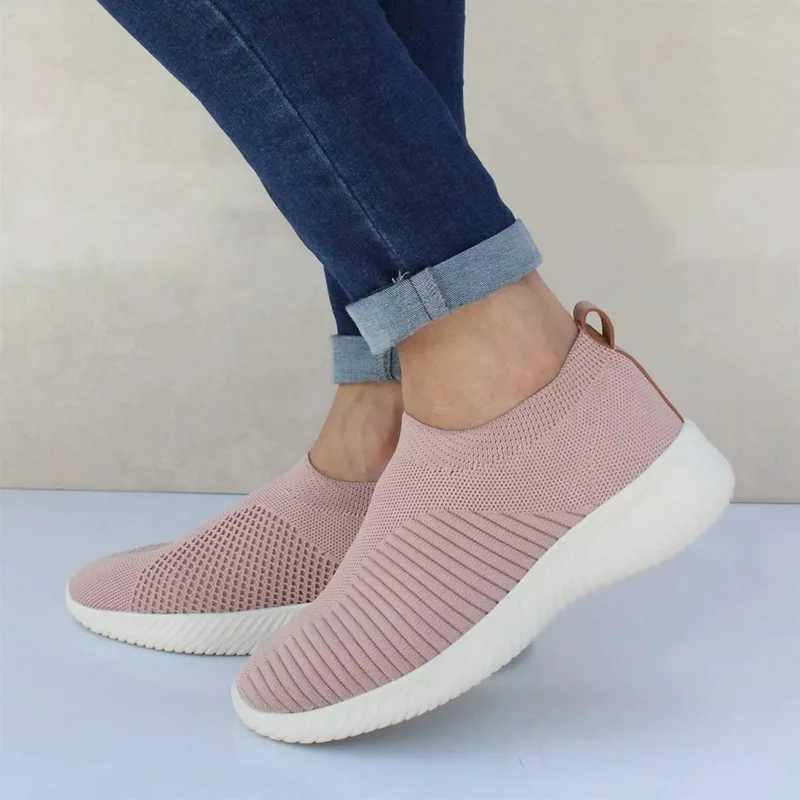 Loozykit Fashion Sneakers Women walking shoes Flat Shoes Slip On Sock Air Mesh Sneakers Flat Casual Shoes Big Size