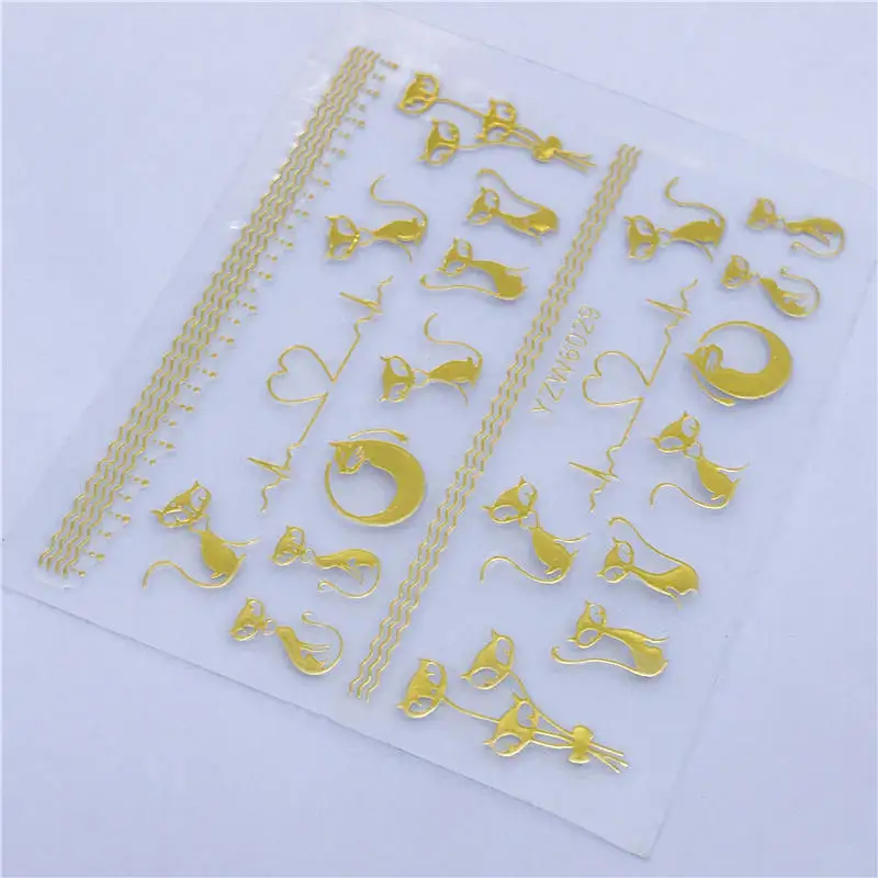 WUF золотые стикеры 3D на ногти Nail Art полые наклейки смешанный Дизайн Клей цветок Типсы для ногтей Аксессуары для салона - Цвет: YZW6029