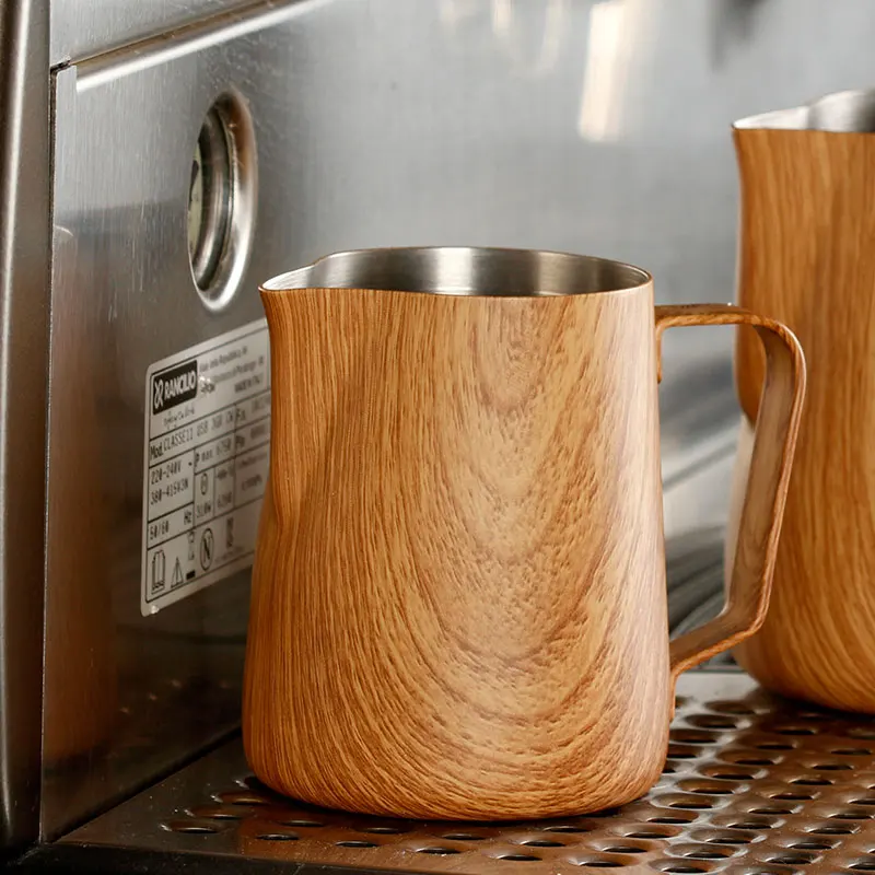 

wood grainMilk Jug 600ml Stainless Steel Frothing Pitcher Pull Flower Cup Coffee Milk Frother Latte Art Milk Foam Tool Coffeware