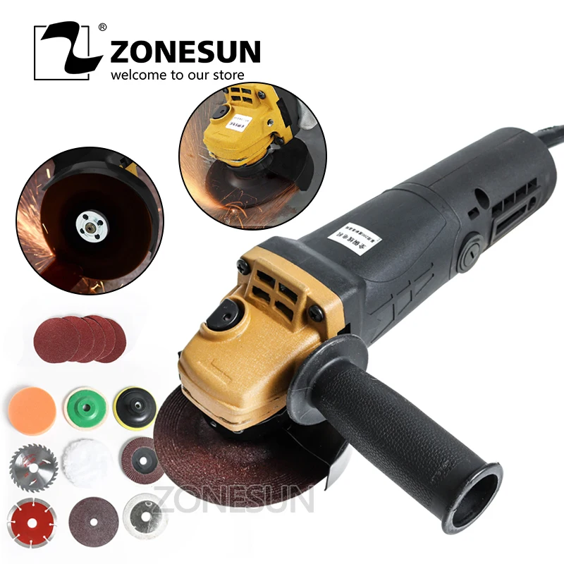 

ZONESUN Angle Grinder 11500r/min Cutting Polishing Machine Hand Wheel Electric Concrete Angular Grinding Domestic Multifunction