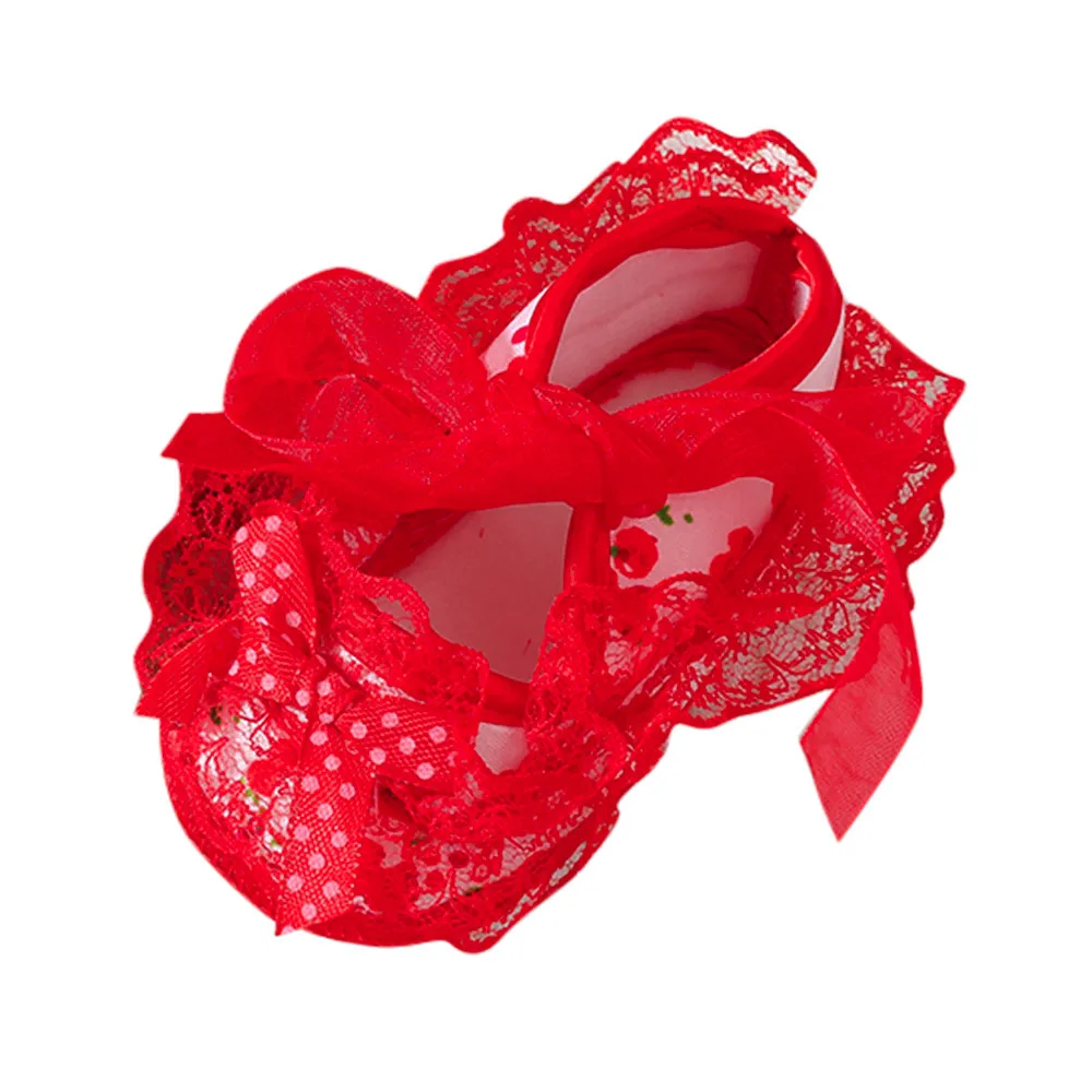 Обувь для новорожденных девочек; вечерние туфли принцессы на мягкой подошве с кружевом и цветочным принтом; нескользящие кроссовки; обувь для малышей 0-18 месяцев;@ 30 - Цвет: Red
