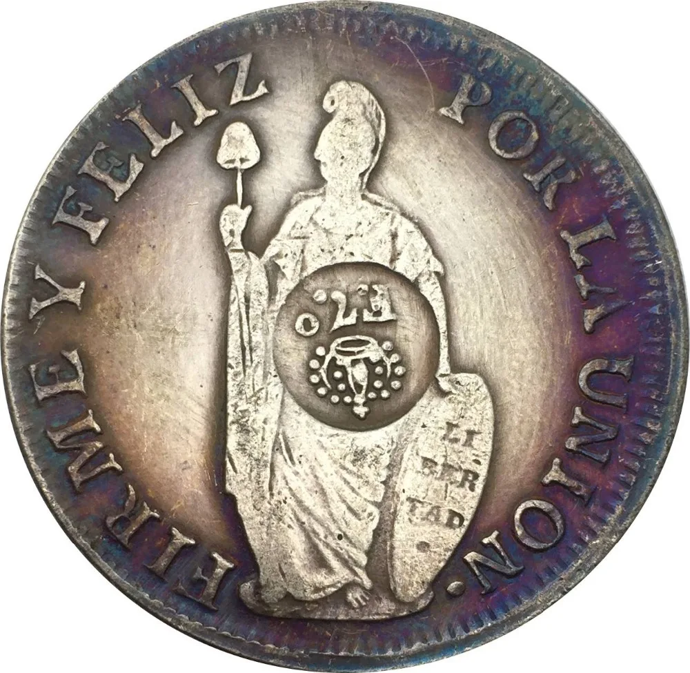 

Peru 1833 L MM 8 Reales Lima Brass Plated Silver Copy Coins Can Make Different Color For The Coin And Make The Coin Old
