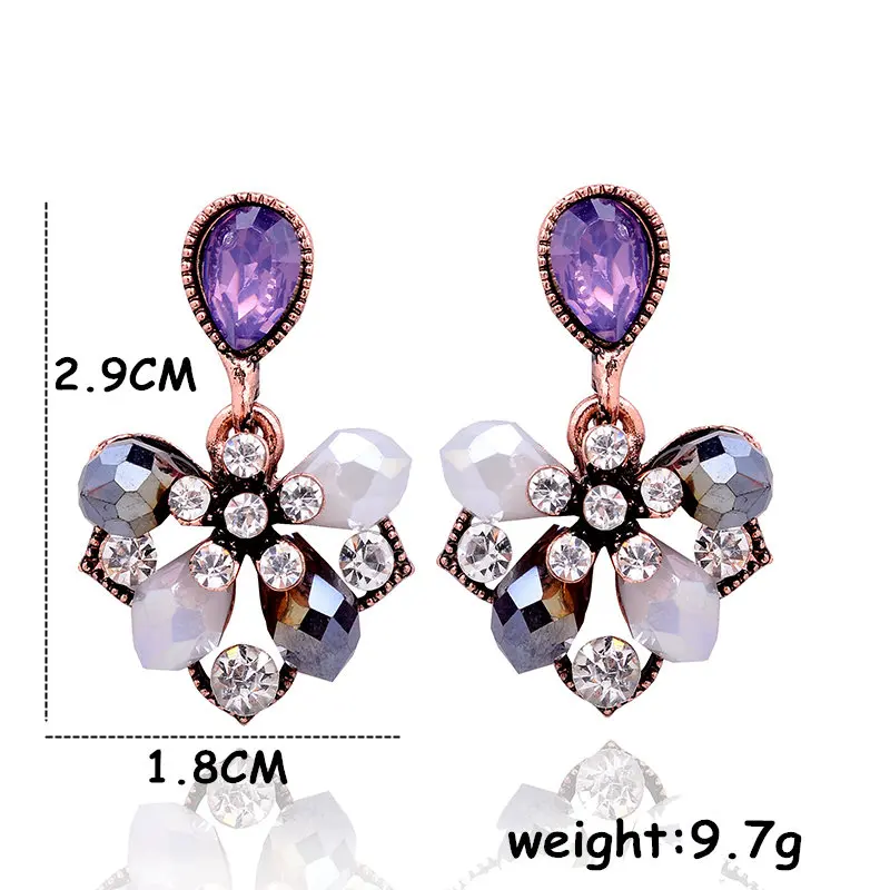 Fashion Brand Women's Gorgeous Elegant Petals Earrings Rhinestone Alloy Imitation Jade Earrings Women's Gift Jewelry (4)