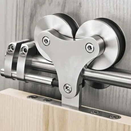 

DIYHD 5FT Top Mount Solid Double Head Roller Barn Door Kit Stainless Steel 16" Apart Holes Sliding Barn Door Track