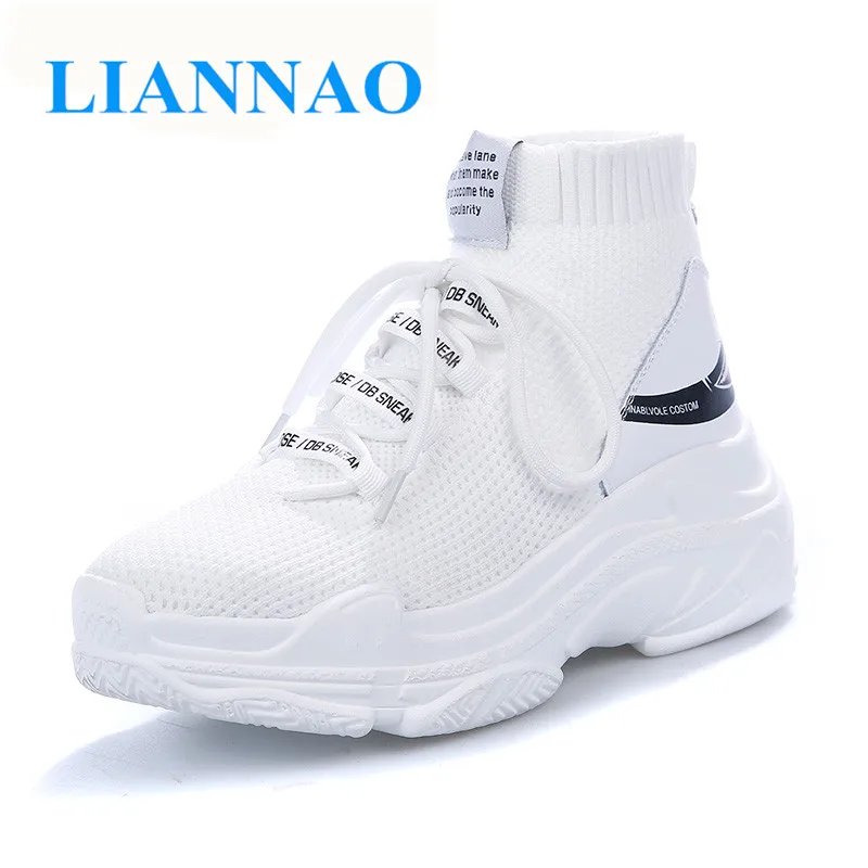 

Shoes Women High Ankle Shark Logo Sneakers Women Knit Upper Breathable Chunky Shoes For Couple Women Casual Shoes Big Size 47