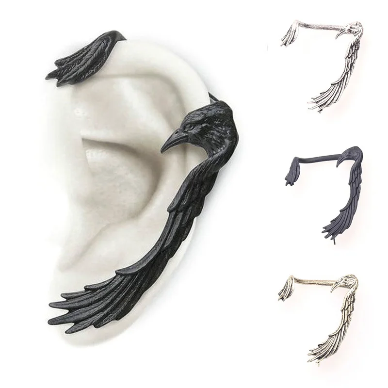 

Retro Vintage Black Gold Eagle Wings Clip Earrings Gothic Rock Punk Feather Ear Cuff Jewelry Gifts