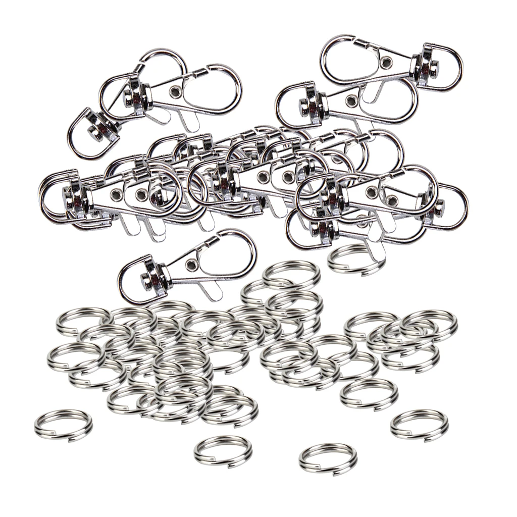 

100pcs Metal Swivel Trigger Clips Snap Hooks Lobster Clasp 9mm with 100 Split Key Rings 12mm