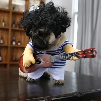 

Pet Dog Clothes Funny Rock Guitar Singer Cosplay Pet Costume T-shirt For Puppy Cat Party Halloween New Year Pet Apparel Outfit