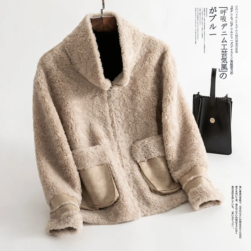 Coréen Laine Réel beige Red De coffee Vintage Vêtements Femmes 100 2018 Femme Manteau Mouton Fourrure Automne Zt1377 Veste Hiver 8xwzgzqd