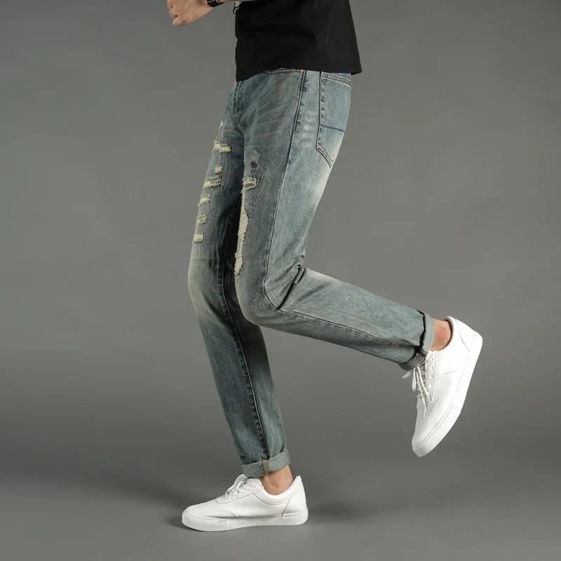 Японский Стиль модные мужские джинсы лоскутное рваные мужские узкие джинсы Fit Хип-хоп брюки hombre уличная dsel джинсы homme