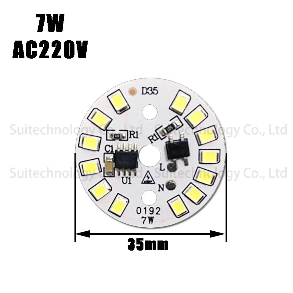 10 шт. AC220v светодиодный pcb SMD2835 3 Вт 5 Вт 7 Вт 9 Вт 12 Вт 15 Вт интегрированный ic драйвер белый/теплый белый светильник источник для светодиодный лампы потолочный светильник - Испускаемый цвет: 7W  AC220V