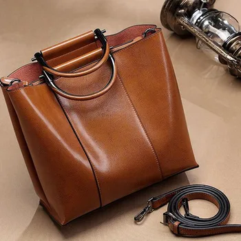 

High Quality Oil Wax Cowhide Top Handle Bag Fashion Tote Handbag Female Crossbody Shoulder Messenger Bags Female Leather Bags