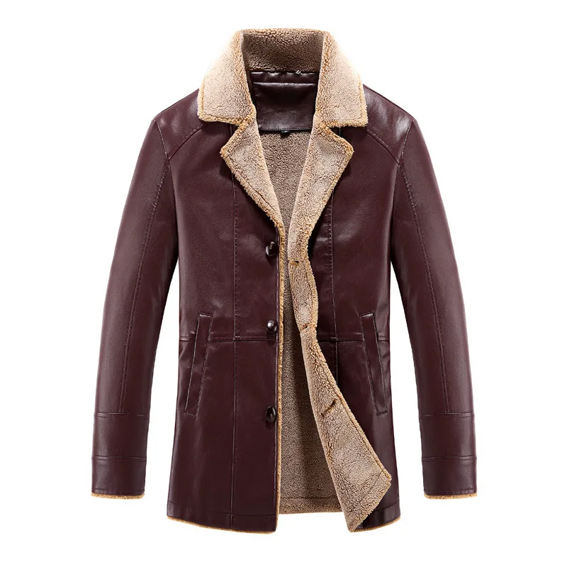 Covrlge мужская кожаная куртка зимние куртки для мужчин плюс бархатные Утепленные Пальто Новая модная брендовая одежда MWP013 - Цвет: Redwine