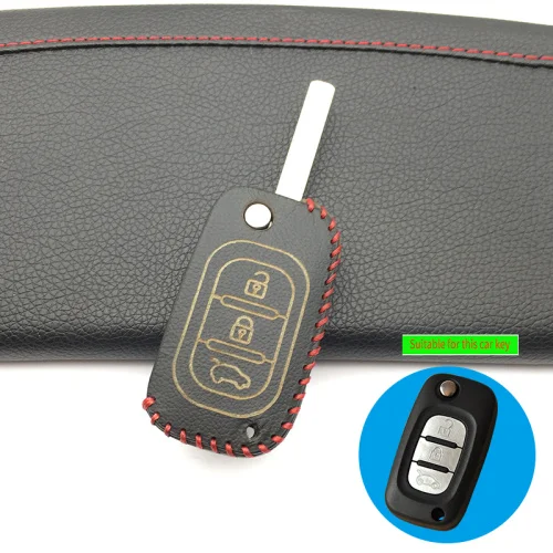 3 кнопки кожаный чехол для ключей автомобиля для Lada Vesta Granta XRay Kalina Priora Sedan Sport для Renault/для Benz Key Shell - Название цвета: black