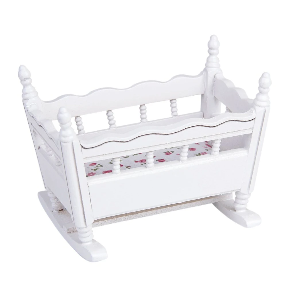 

1/12 Dollhouse Miniature White Wood Kindergarten Cradle Cot