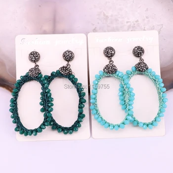 

3Pairs Hollow Oval Shape Crystal Beads Earrings Women Dangle Drop Jewelry Fashion