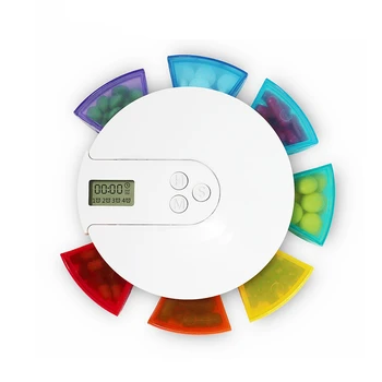 

Kitchen Timer English version Colorful Round 7 Grids Pill Box Case with LED Smart Timer Snooze Alarm Function Portable Box Case