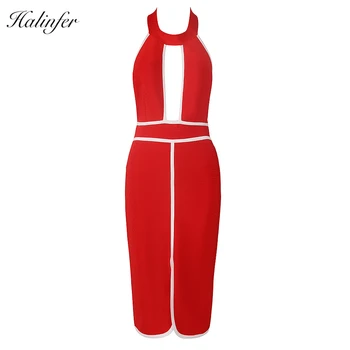 

Halinfer 2018 New summer women dress sexy bodycon halter neck bandage dress elegant celebrity party black red dresses vestidos