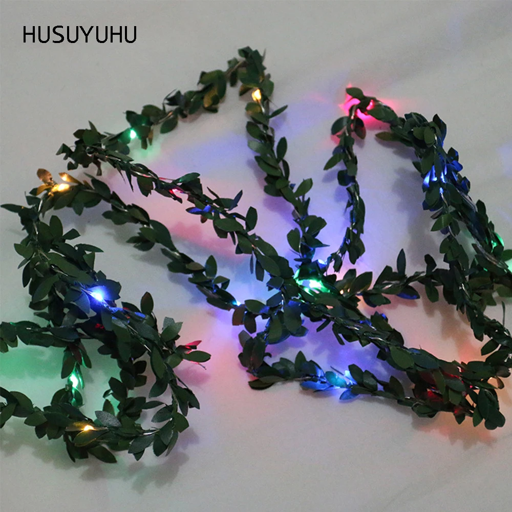 HUSUYUHU LED имитация зеленых листьев гирлянда батарея медная кафе-бар праздничные