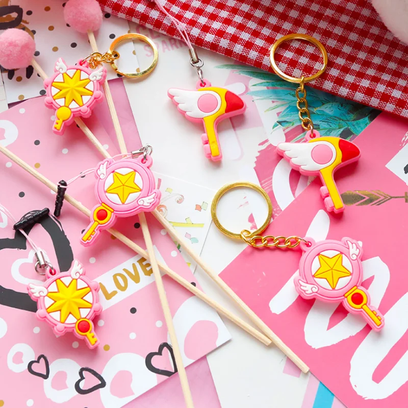 

1 Pc Cute Cardcaptor Sakura Keychain Magic Wand Dreamlike with Angle Wings Keychain Creative Figure Toy Gift