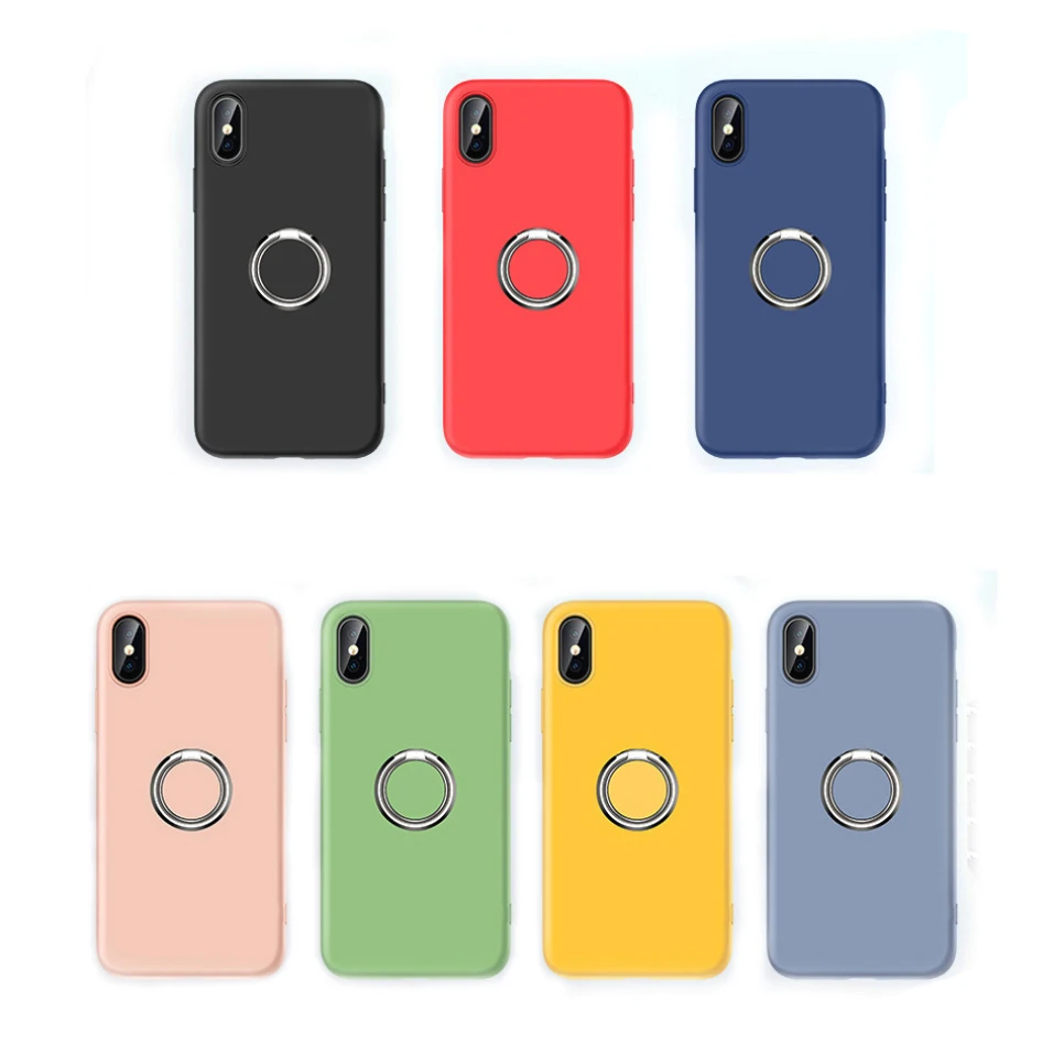

Car Magnetic 360 Finger Ring Holder Case For iphone 8 7 Plus 6 6S X Xs Max Xr Thin Matte Silicone Microfiber Kickstand Cases