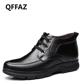 

QFFAZ New Handmade Slip On Men Genuine Leather Winter Father Boots Snow Men Boots with fur Ankle Boots For Men Big size 38-48