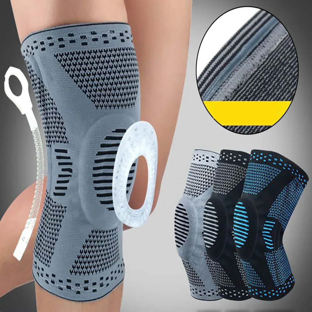 Patella Knee Protector Brace Silicone Spring Pads Basketball Knitted Compression Elastic Sleeve Support Sports 1PCS | Спорт и