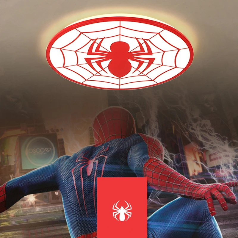 

spiderman red color modern led ceiling lights deco chambre garcon avize with remote control plafondlamp kids room light lamp