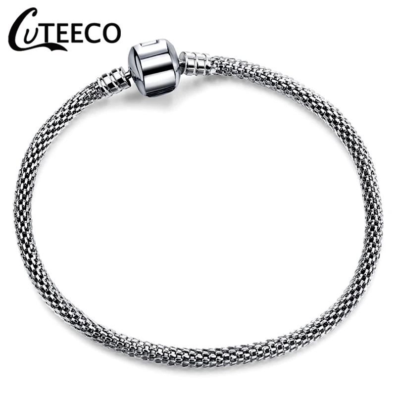 

CUTEECO Authentic Silver Plated Charm Bracelets & Bangles Multiple Sizes Snake Chain Fits Brand Bracelet For Women Jewelry