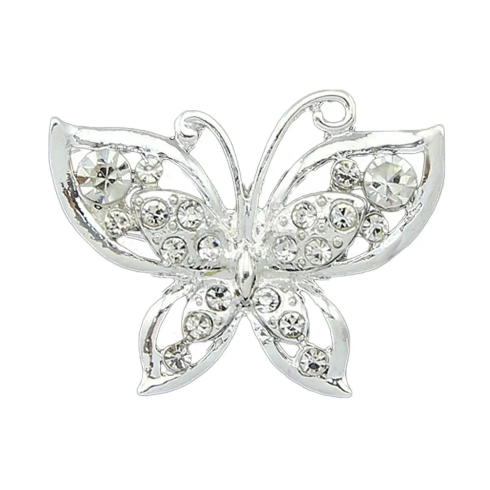 

New Opal Butterfly Brooch Rhinestone Broche Silver Plated Lead for Women Fashion Bijouterie Wedding Jewelry