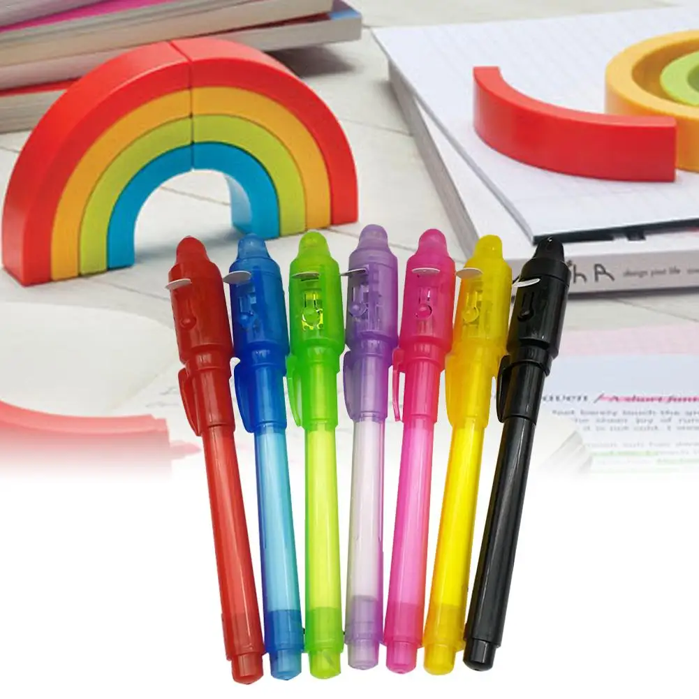 

10pcs Plastic Big Head Magic Invisible Ink Pen Multifunction Magic Light Pen Currency Detector Light Pen