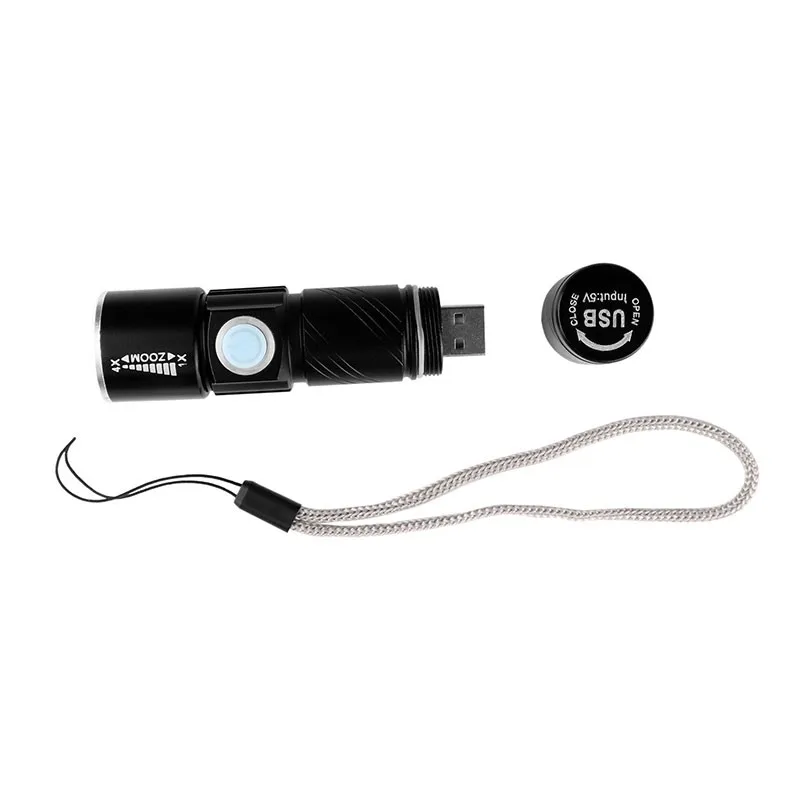 Портативный мини-usb перезаряжаемый 350LM светодиодный светильник-вспышка для путешествий на открытом воздухе фокусировка масштабируемый сильный удобный светильник фонарь 3 режима с ремешком