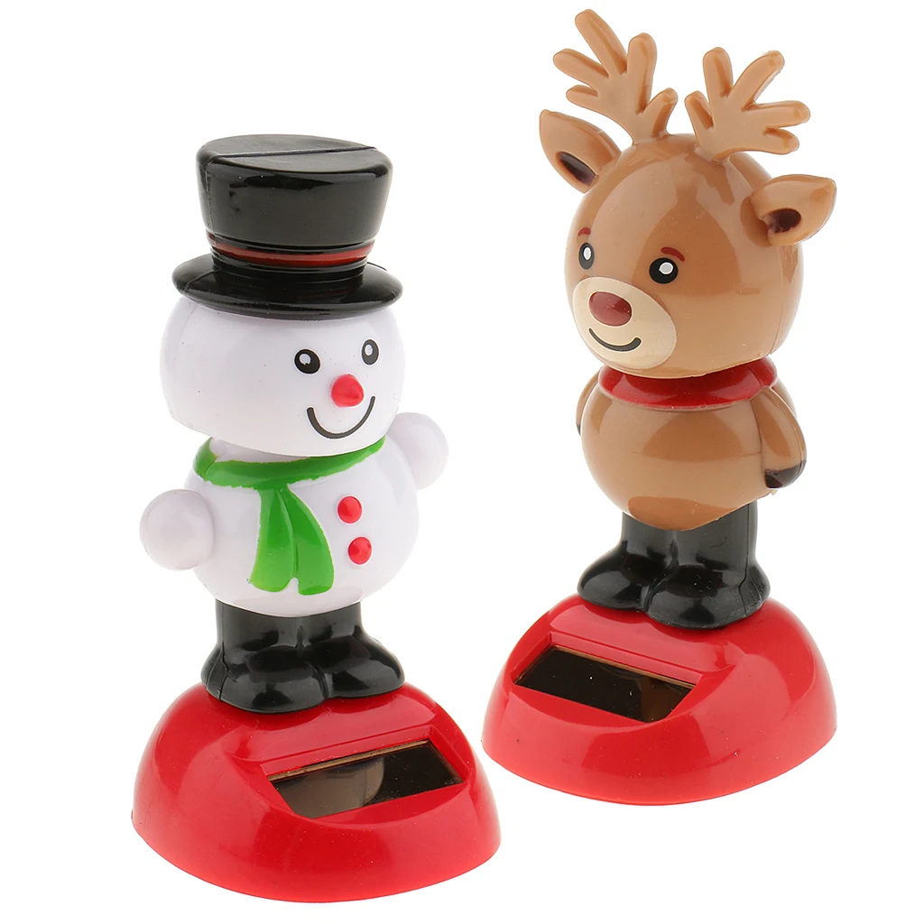2x Cute Car Dashboard Ornament Solar Powered Dancing Figurine Christmas Decor Home Office Car Window Display - Snowman&Reindeer