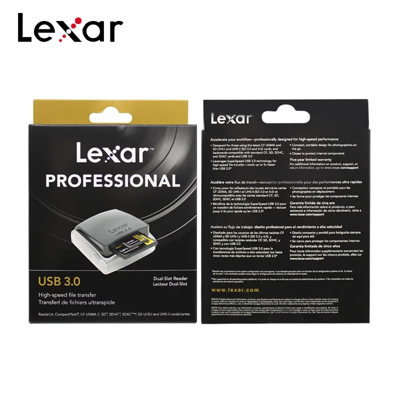 Lexar Профессиональный 2 в 1 USB 3,0 кард-ридер высокоскоростной двухслотовый ридер для SDHC SDXD SD карта CF карта