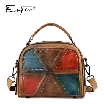 

ESUFEIR 100% Genuine Leather Women Shoulder Bags Vintage Brush Leather Female Handbag Patchwork Brand Messenger Bag Casual Tote
