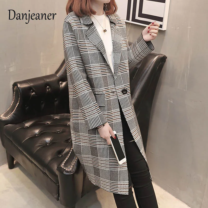 Danjeaner England Style Autumn Winter Wool Coats Women Long Blazers and Jackets Vintage Long Sleeve Plaid Female Blazer Danjeaner England Style Autumn Winter Wool Coats Women Long Blazers and Jackets Vintage Long Sleeve Plaid Female Blazer