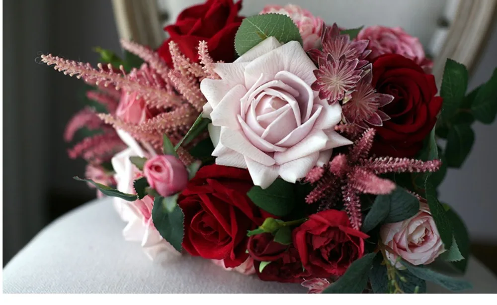 PEORCHID винтажный бордовый розовый букет свадебных цветов роза искусственный Ramo Dama De Honor Искусственные цветы пионы из шелка Букет