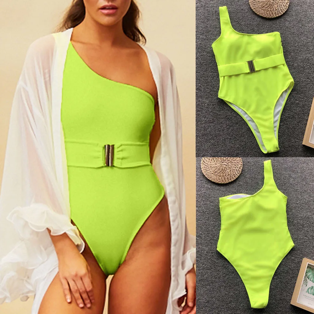 

ISHOWTIENDA Sexy Women Button One-Piece Bikini Push-Up Pad Swimwear Swimsuit Beachwear Costume da bagno sexy tinta unita#35