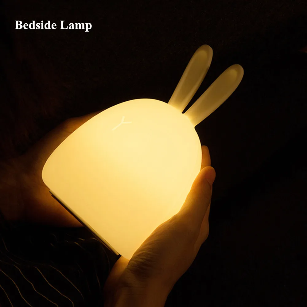 SuperNight Rabbit LED Night Light Vibration Touch Sensor Colorful USB Silicone Bunny Bedside Table Lamp for Children Kids Baby (1)