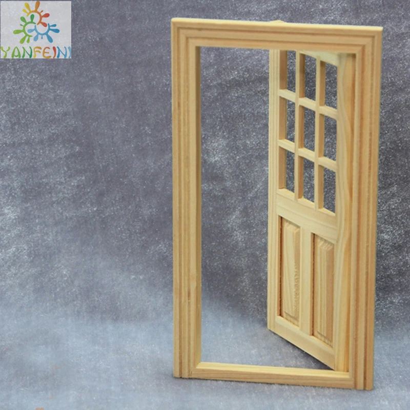 Door 9panel Interior Dollhouse Miniature Wooden Fairy Door 1/12 Scale
