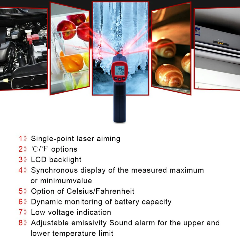 UNI-T UT300A UT300C UT300S Infrared Thermometer Non-contact Electronic Thermometer Industrial Food Thermometers LCD Display