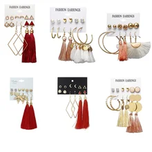 H: HYDE 6 пар/компк, набор сережек для женщин и девочек, богемные длинные серьги с золотыми цветами, женские модные свадебные ювелирные изделия