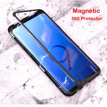 

Magnetic Flip Bumper Case for Samsung Galaxy S8 S9 Plus Note 8 S7 S7 Edge Tempered Glass Back Cover Luxury Metal Case