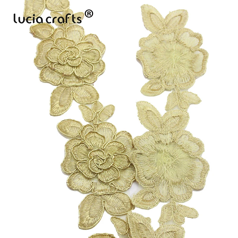 

Lucia crafts 1 yard 6.5cm Patchwork Material Gold Embroidered Lace Ribbon DIY Sewing Lace Trim Headwear Accessories P0812