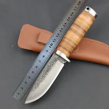 Высокое качество Дамасская сталь кованый прямой нож охотничий 62HRC Твердость Открытый самозащитный нож тактический армейский нож для выживания
